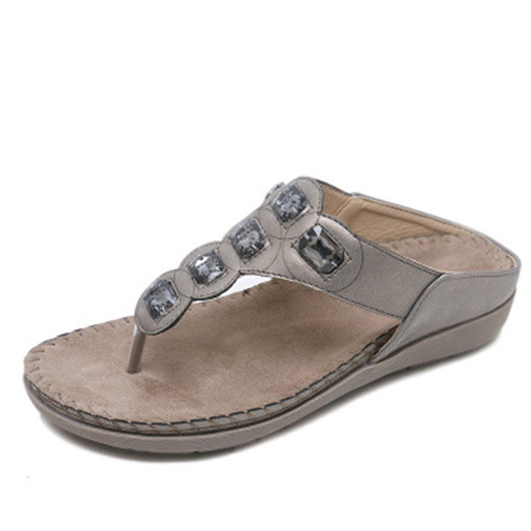 Women's Bohemian Rhinestone Flat Sandals Plus Size