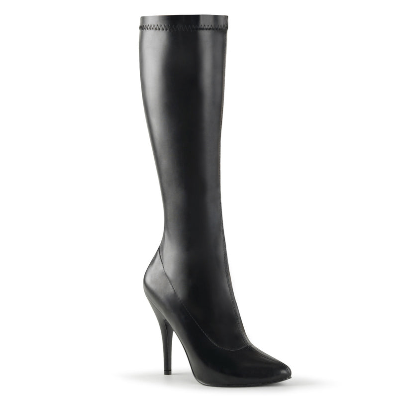 Pleaser Seduce-2000 Black PU Knee-High Stiletto Boots