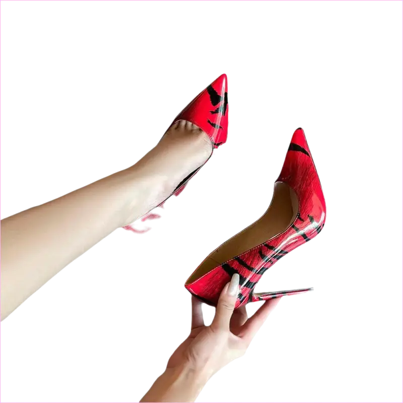 Glossy Tiger Stripe 12cm High Heel Pointed Toe Pumps