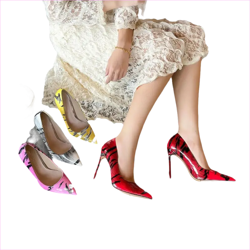 Glossy Tiger Stripe 12cm High Heel Pointed Toe Pumps