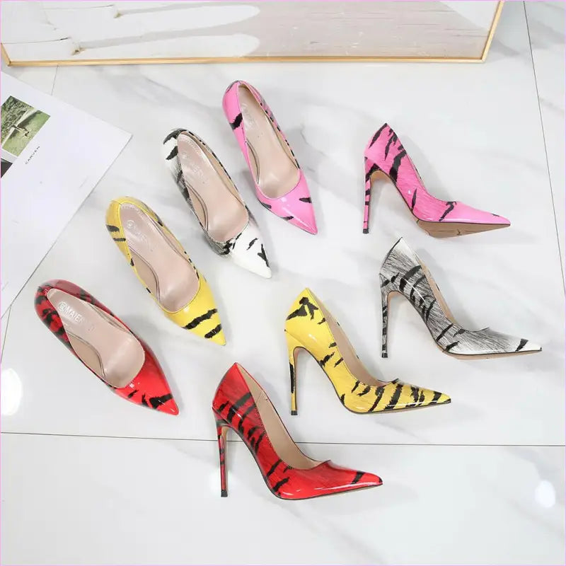 Glossy Tiger Stripe 12cm High Heel Pointed Toe Pumps