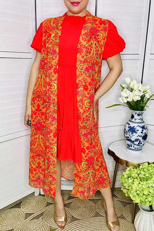 Plus size western women's clothing wholesale floral printed cardigan GJQ15405