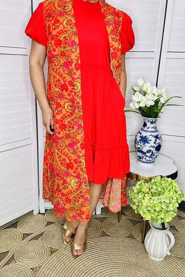 Plus size western women's clothing wholesale floral printed cardigan GJQ15405