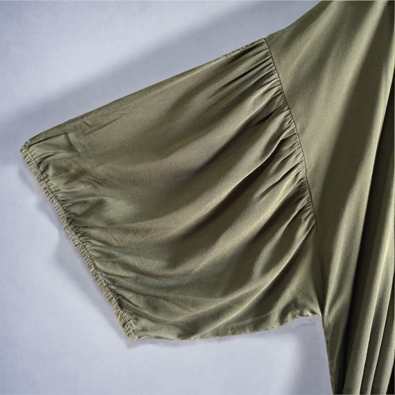 Plus Size Clothing High Quality Affordable Sash Scalloped Pleats 3/4Sleeve Raglan Shoulder Desss