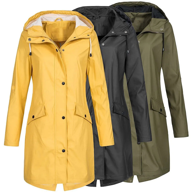 Women's Solid Rain Jacket 2022 Outdoor Hiking Hoodie Waterproof WindProof Long Coat Femme Warm Outwear Plus Size Women Clothing
