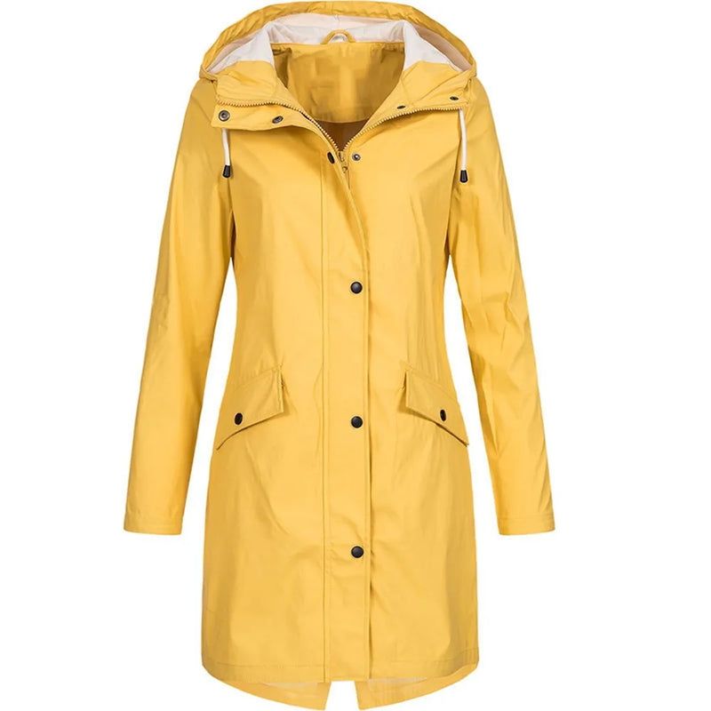 Women's Solid Rain Jacket 2022 Outdoor Hiking Hoodie Waterproof WindProof Long Coat Femme Warm Outwear Plus Size Women Clothing
