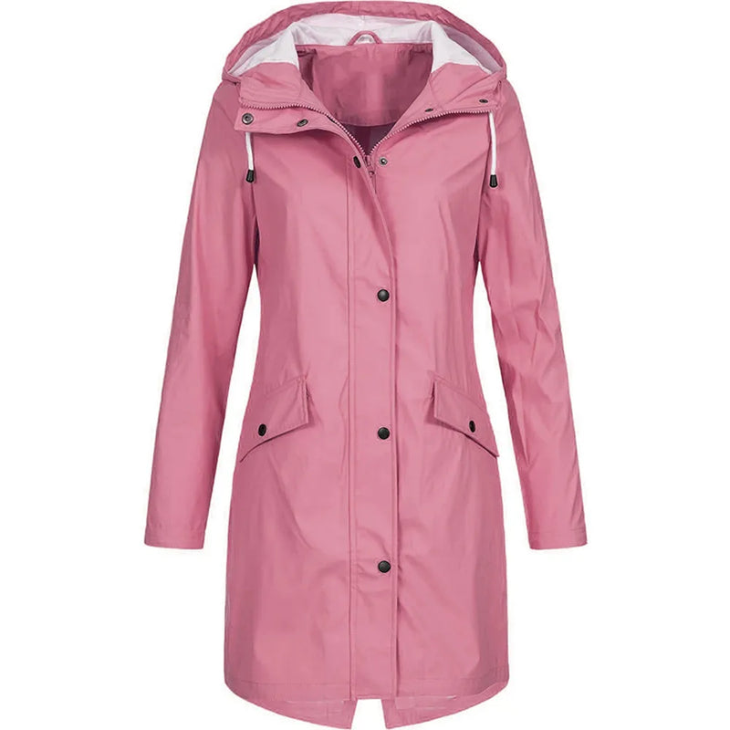 Women's Solid Rain Jacket 2022 Outdoor Hiking Hoodie Waterproof WindProof Long Coat Femme Warm Outwear Plus Size Women Clothing