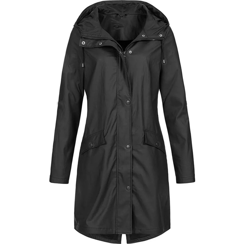 Women's Solid Rain Jacket 2022 Outdoor Hiking Hoodie Waterproof WindProof Long Coat Femme Warm Outwear Plus Size Women Clothing