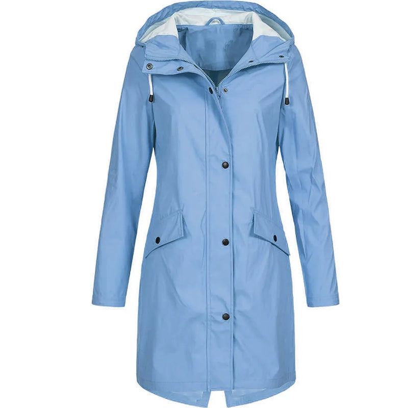 Women's Solid Rain Jacket 2022 Outdoor Hiking Hoodie Waterproof WindProof Long Coat Femme Warm Outwear Plus Size Women Clothing