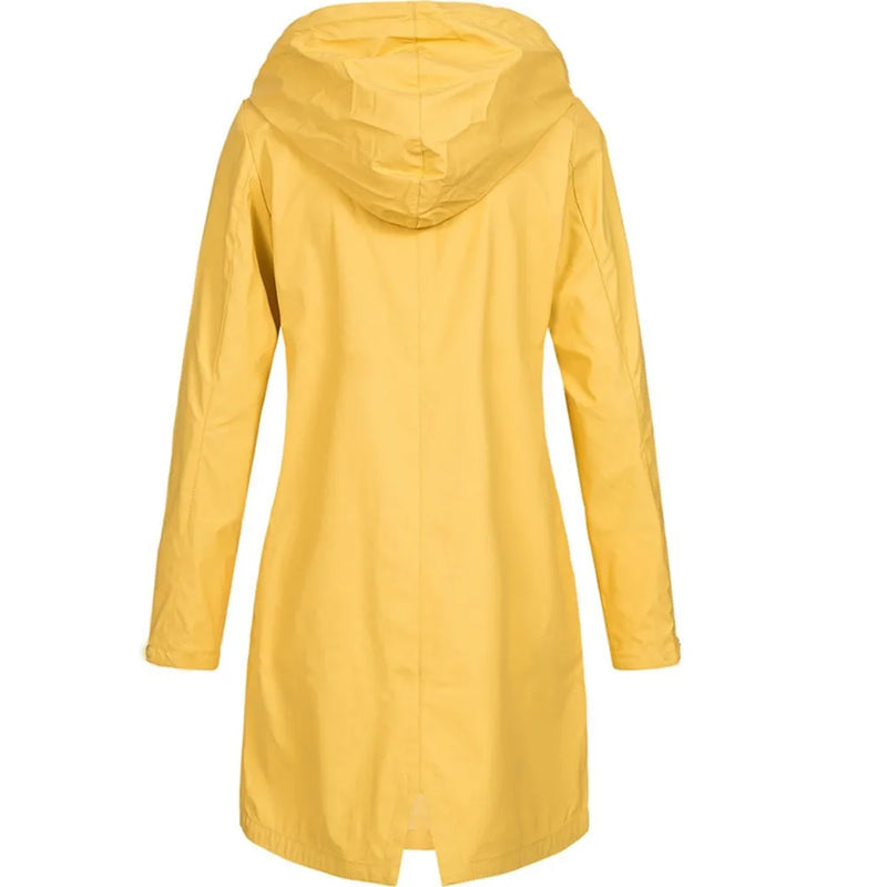 Women's Solid Rain Jacket 2022 Outdoor Hiking Hoodie Waterproof WindProof Long Coat Femme Warm Outwear Plus Size Women Clothing