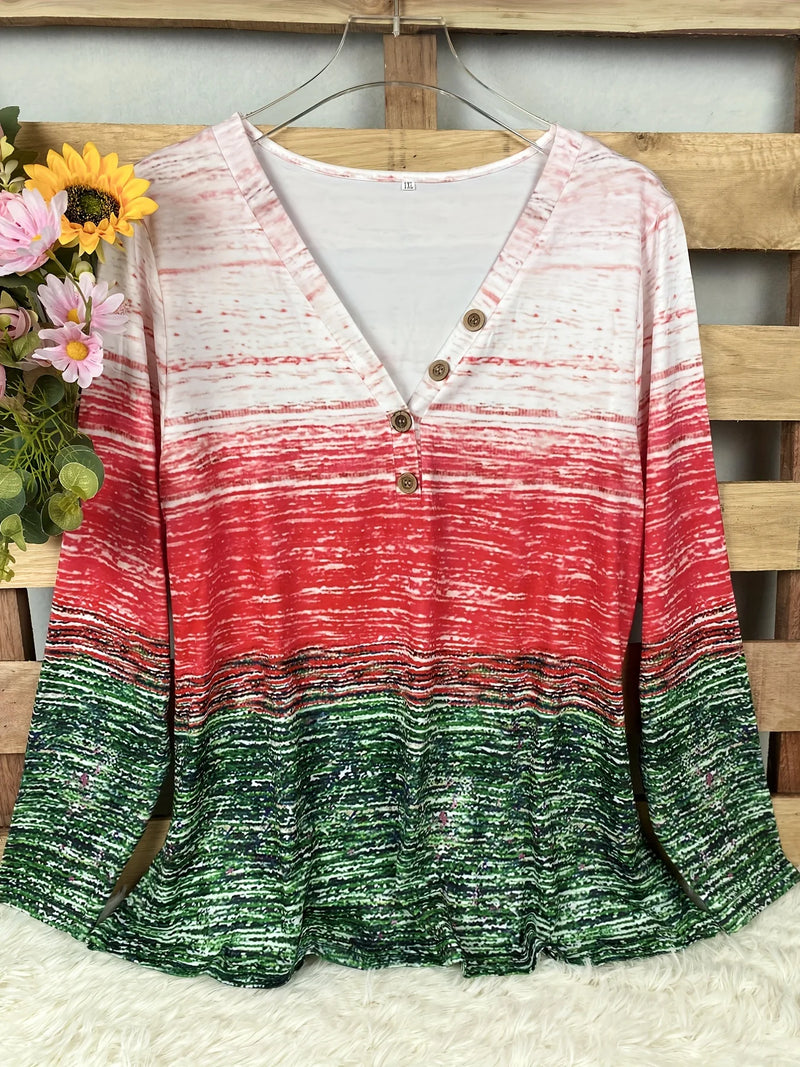 Plus Size Colorblock Striped T-Shirt Casual Crew Neck Long Sleeve T-Shirt Women's Plus Size Elegant Clothing