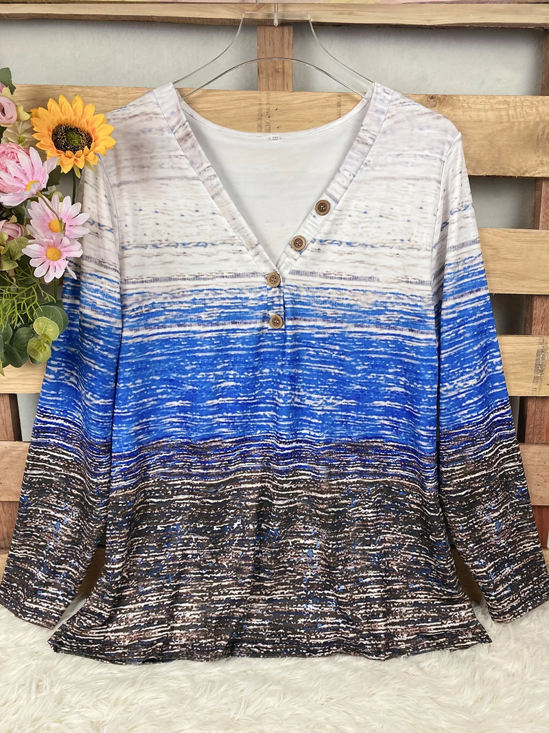 Plus Size Colorblock Striped T-Shirt Casual Crew Neck Long Sleeve T-Shirt Women's Plus Size Elegant Clothing