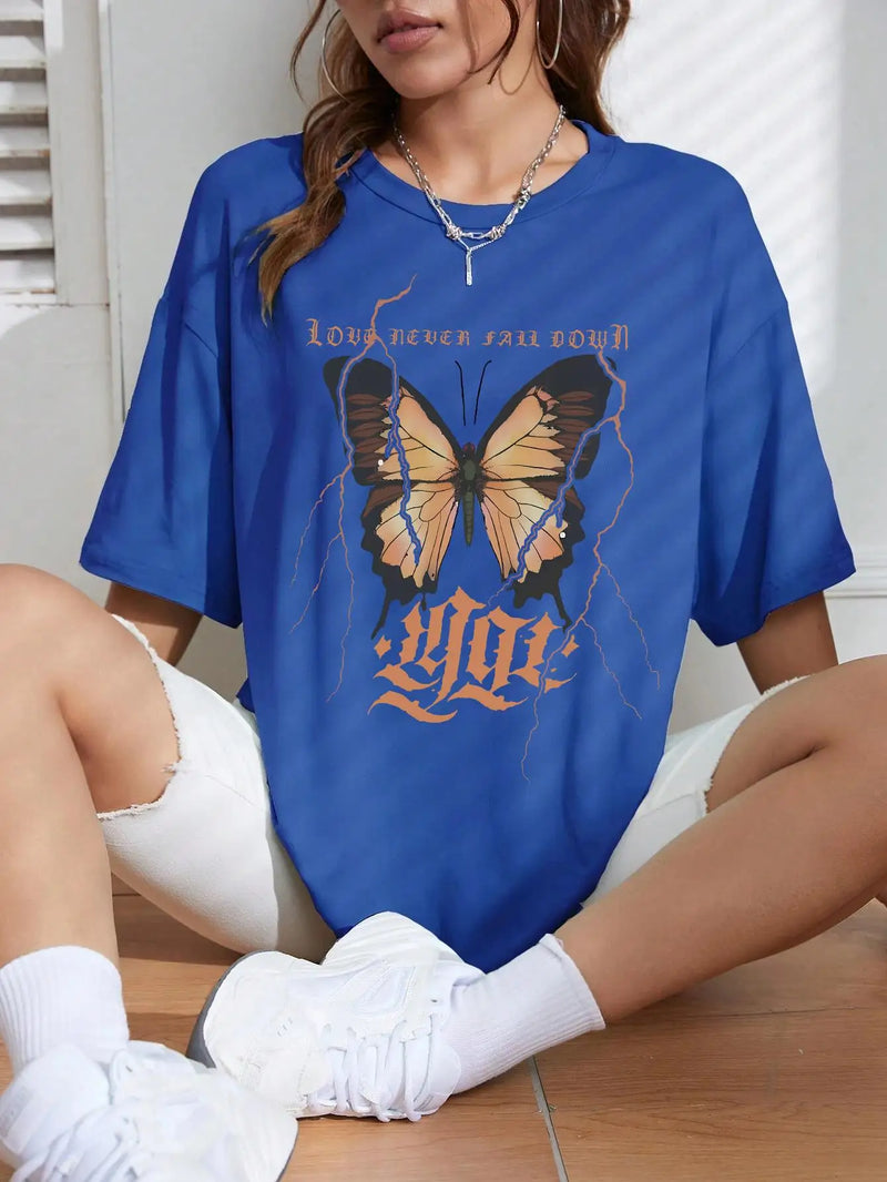 Graphic & Letter Print Crew Neck T-Shirt Women Plus Size Cotton Tshirts Soft Cool Tee Clothing Casual Short Sleeve
