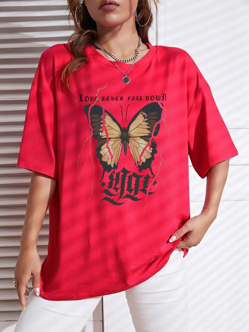 Graphic & Letter Print Crew Neck T-Shirt Women Plus Size Cotton Tshirts Soft Cool Tee Clothing Casual Short Sleeve