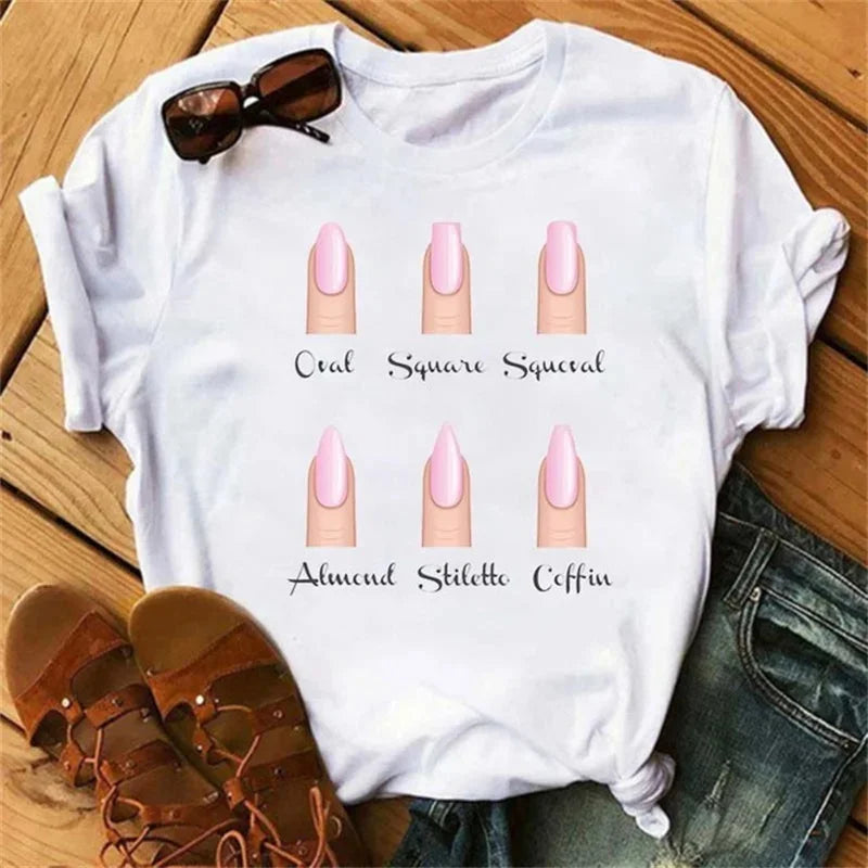 Cartoon Plus Size T-Shirt Women Fashion New Graphic Finger Nail Cute Printed Top Female Tee Shirt Ladies Clothes T-shirts