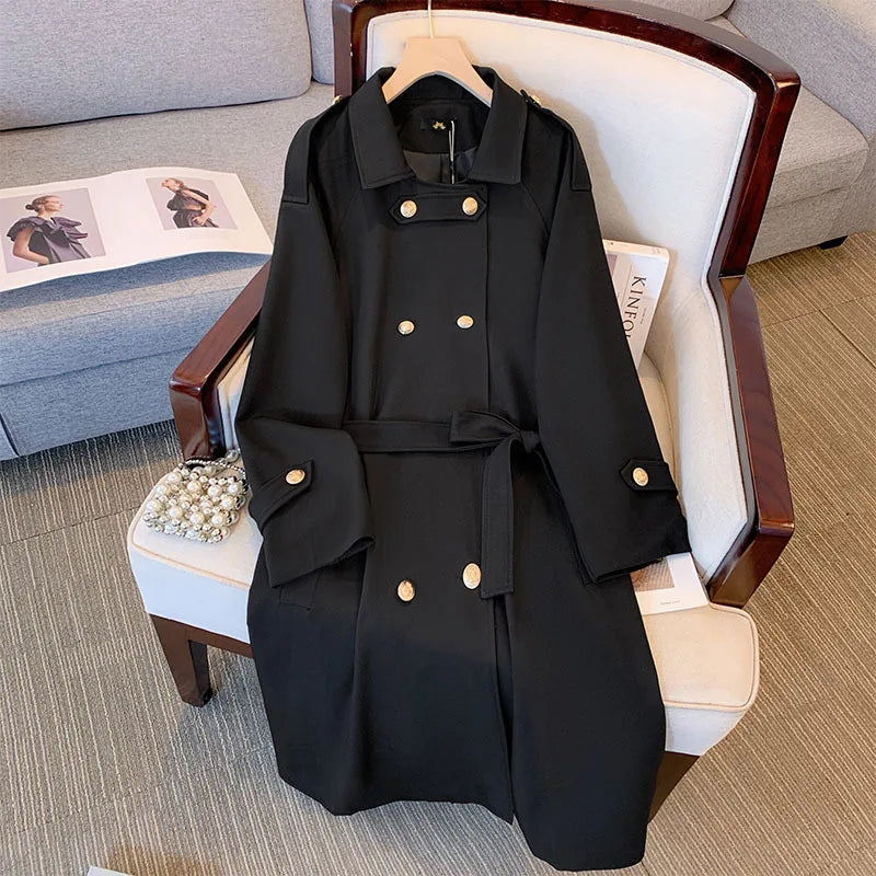 Plus Size Women Coats and Jackets Autumn Mid Length Trench Coat Korean Fashion Winter Clothes Women Belt Trench Coat 9xl 10xl