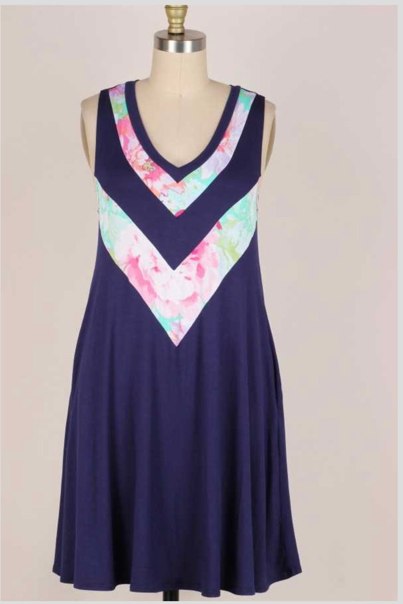67 SV-B {Cinch Me} Navy Blue with Floral Detail PLUS Size 1X 2X 3X