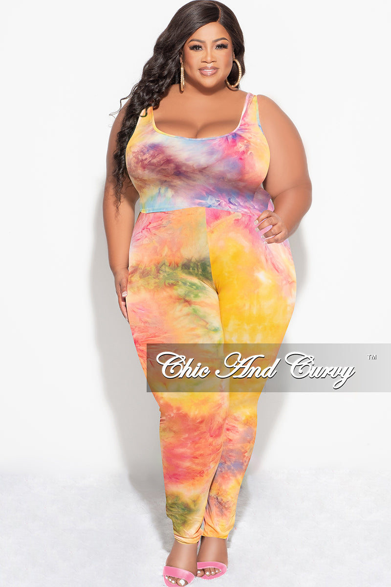Final Sale Plus Size 3-pc (Duster, Crop Tank Top & Pants) Set in Rainbow Sherbet Tie Dye
