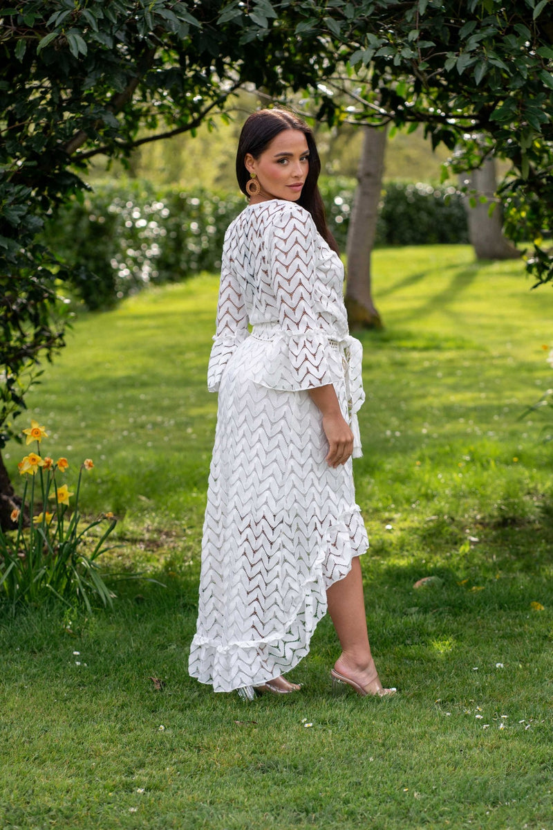 White Boho Tie Front Embellished Top