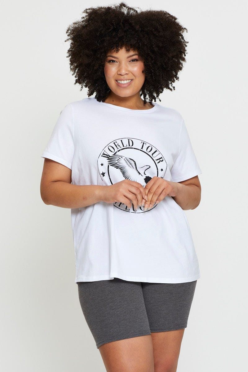 White Graphic T-shirt World Tour Crew Neck Short Sleeve