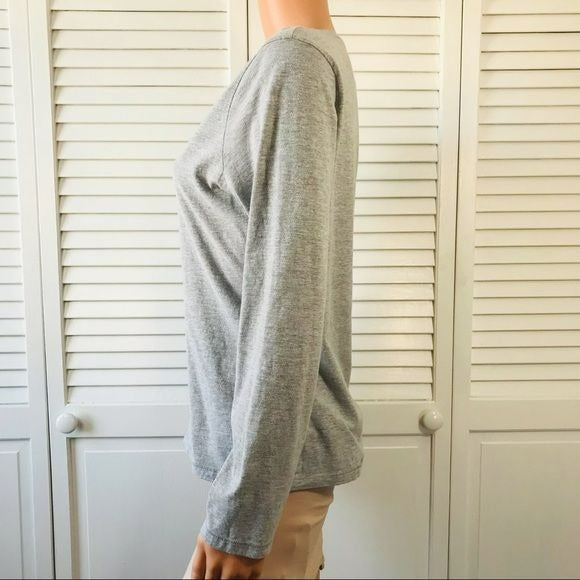 HANES Gray Silver Embellished Long Sleeve V-Neck Top Size M