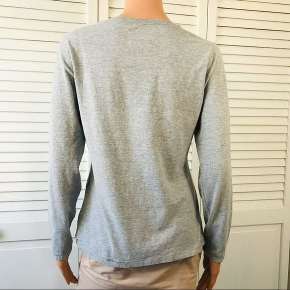 HANES Gray Silver Embellished Long Sleeve V-Neck Top Size M