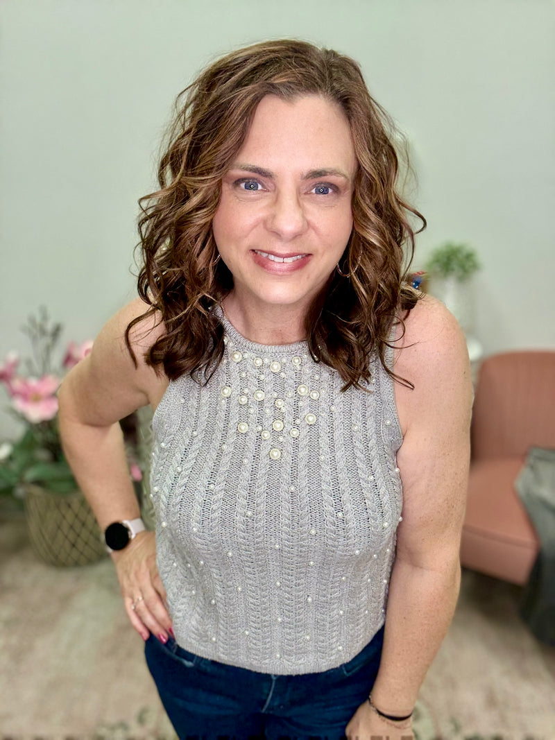 White Birch Pearl Embellished Sleeveless Top