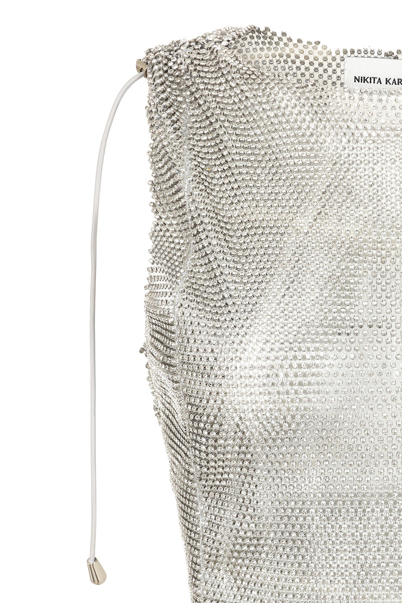 Crystal Embellished Fishnet Tank Top in Silver