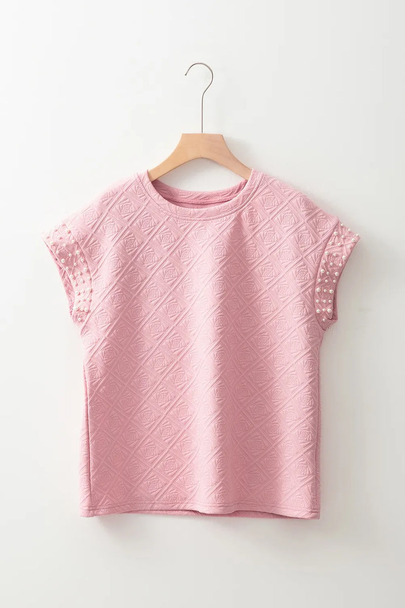 Pearl Embellished Flower Textured Top