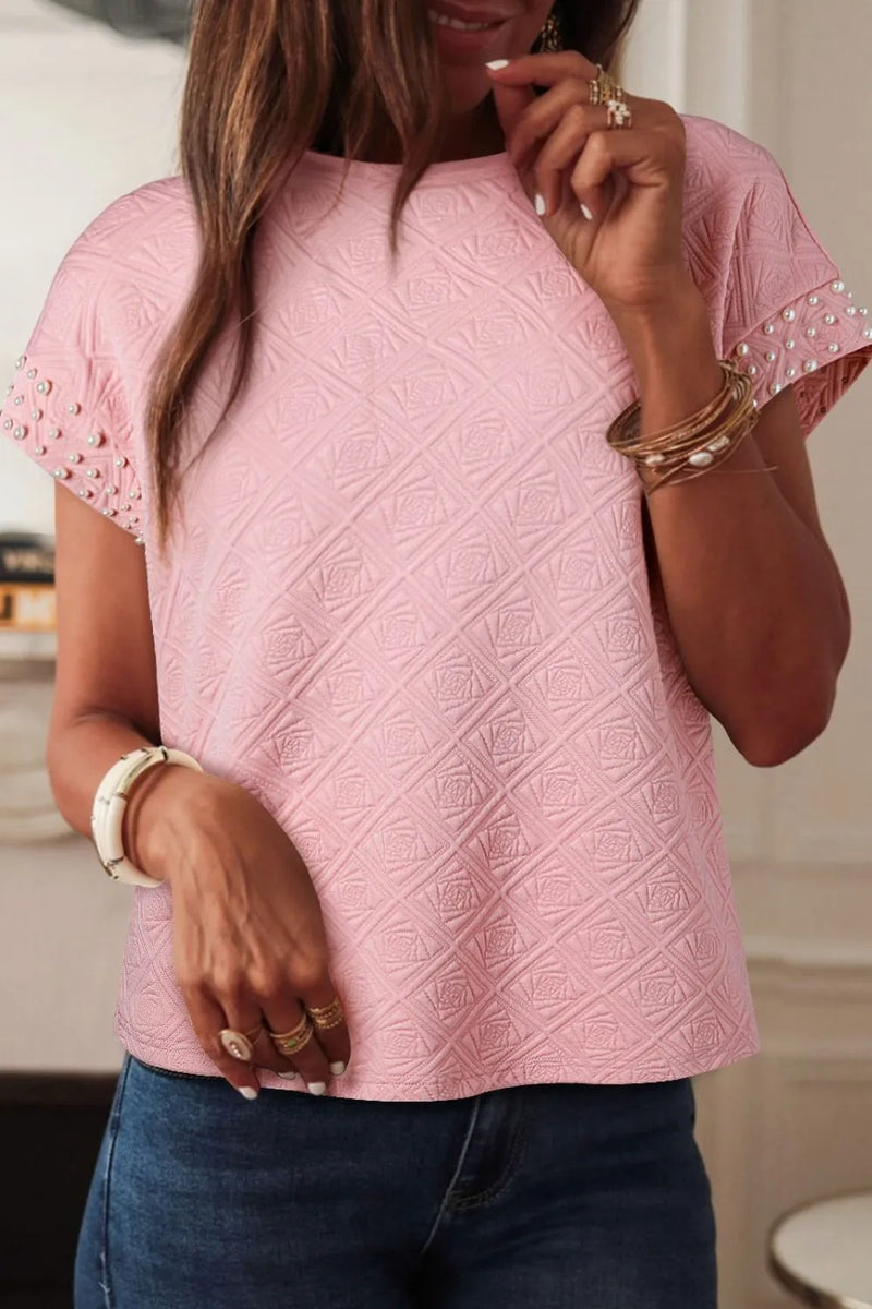 Pearl Embellished Flower Textured Top