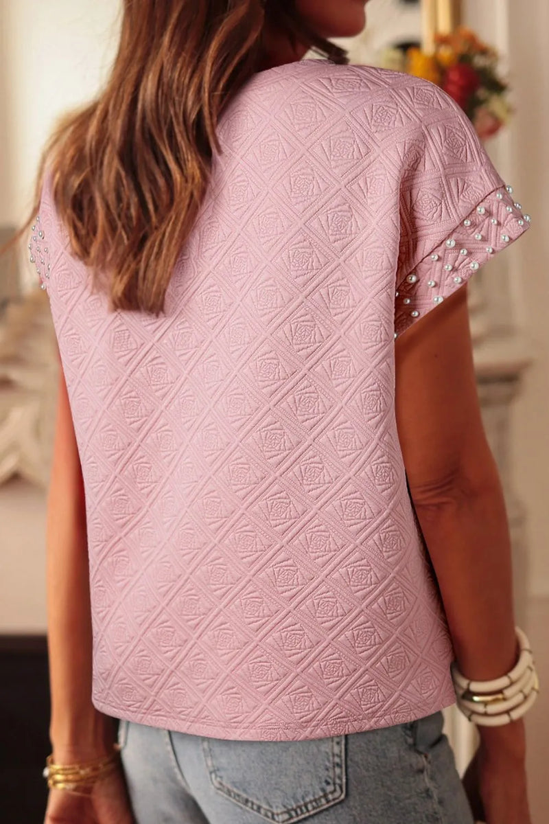 Pearl Embellished Flower Textured Top