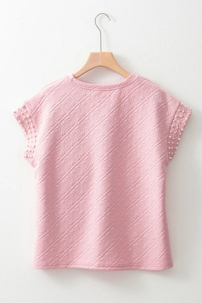 Pearl Embellished Flower Textured Top
