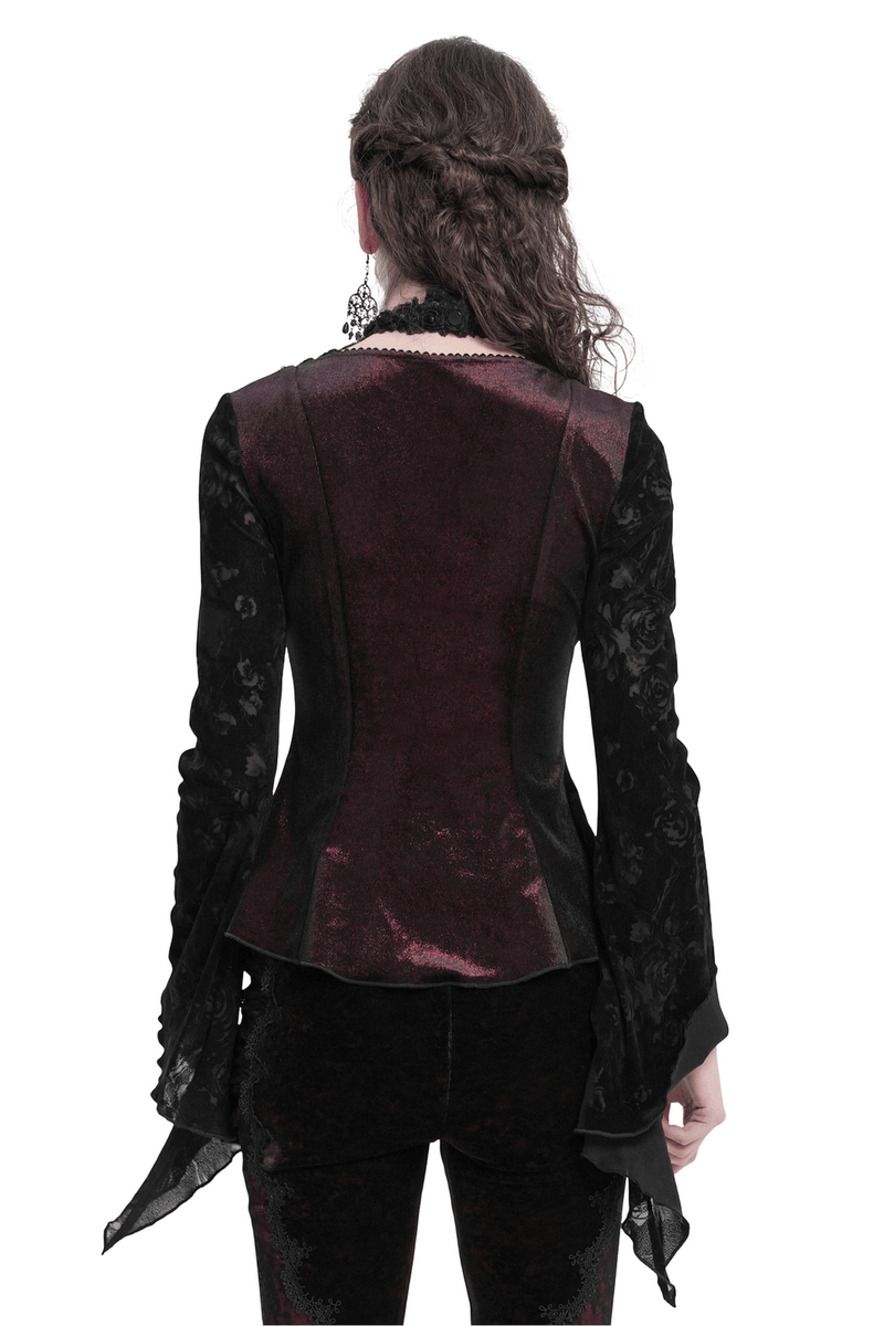 Gothic Lace Bell Sleeved Top with Rose Embellishments