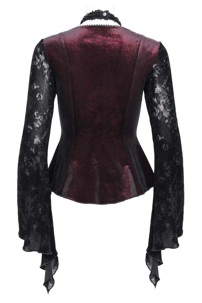 Gothic Lace Bell Sleeved Top with Rose Embellishments