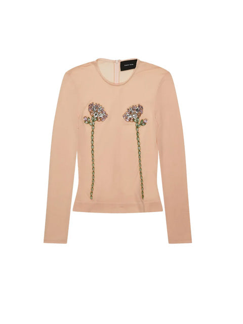 Floral-embellished long-sleeve top