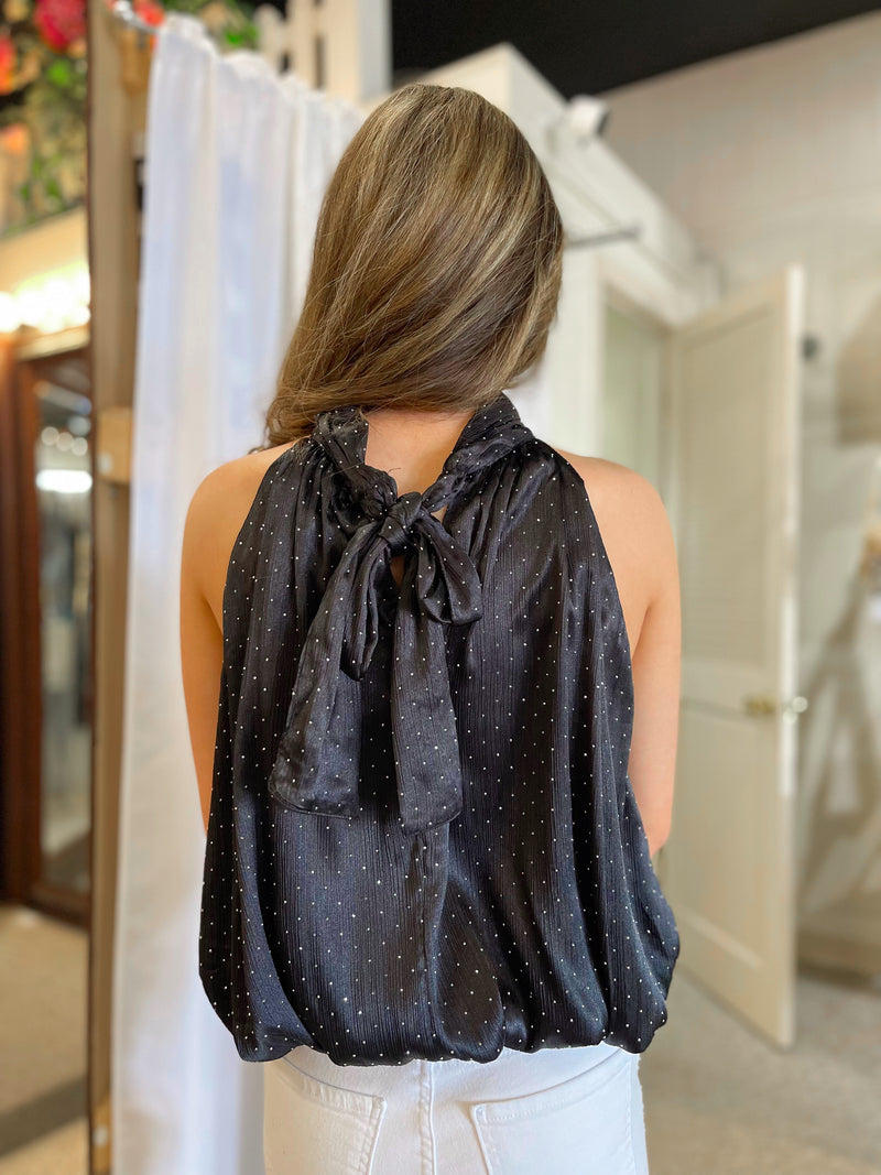 Black Rhinestone Embellished Halter Neck Top