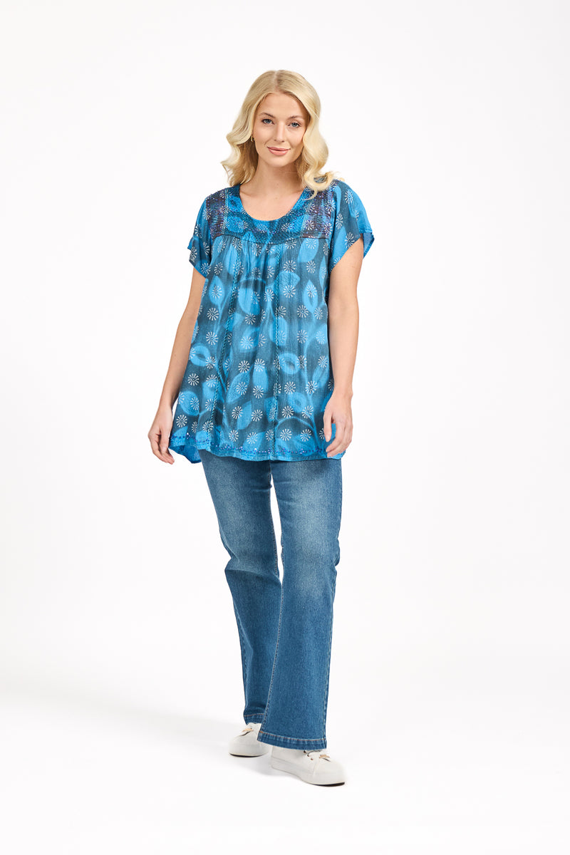Batik Leaf Printed Embellished Top