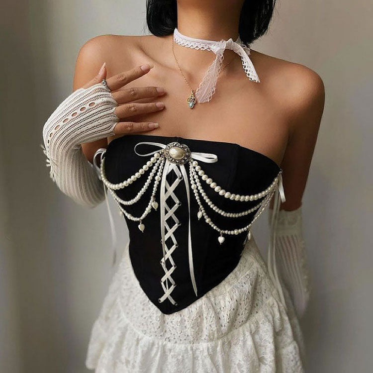 Elegant Pearl-Embellished Bustier Top