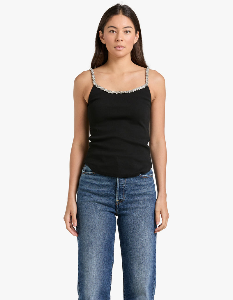 Illustration Embellished Tank - Black