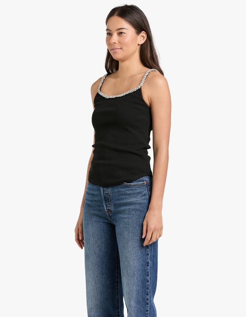 Illustration Embellished Tank - Black