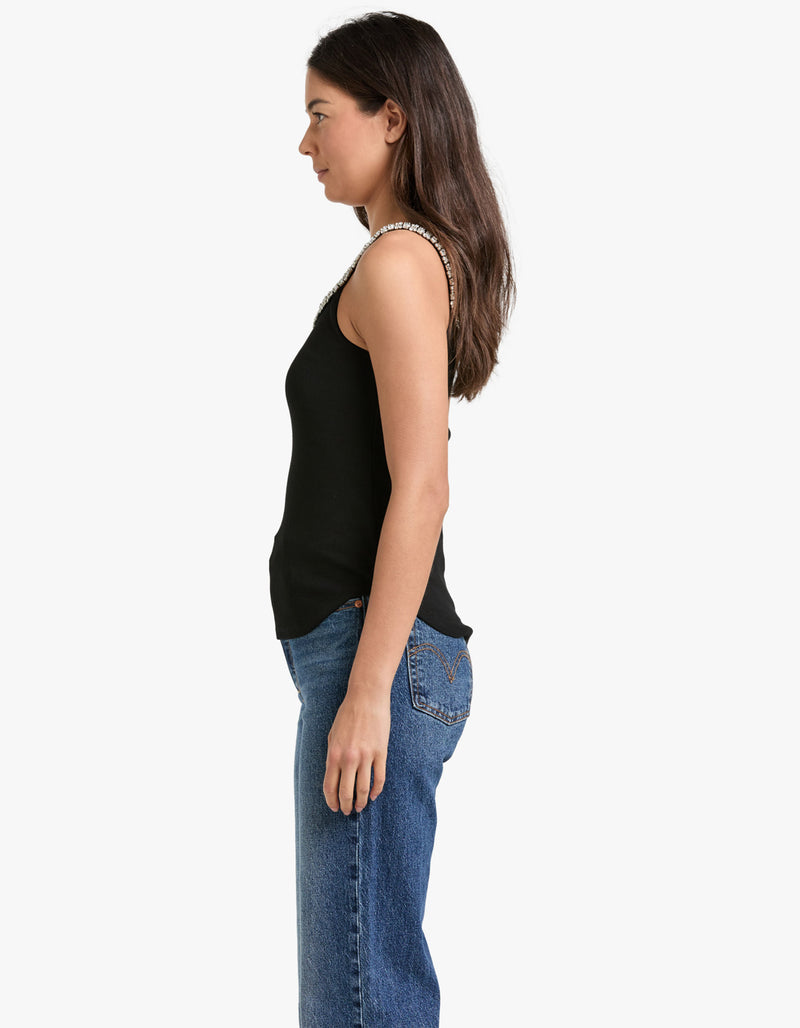 Illustration Embellished Tank - Black