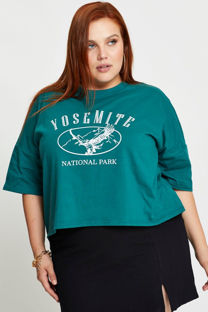 Blue Short Sleeve Crop Jersey Crew Neck
