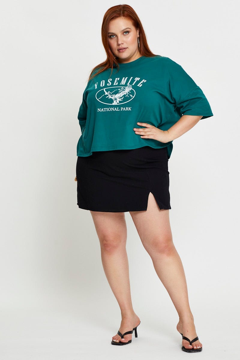 Blue Short Sleeve Crop Jersey Crew Neck