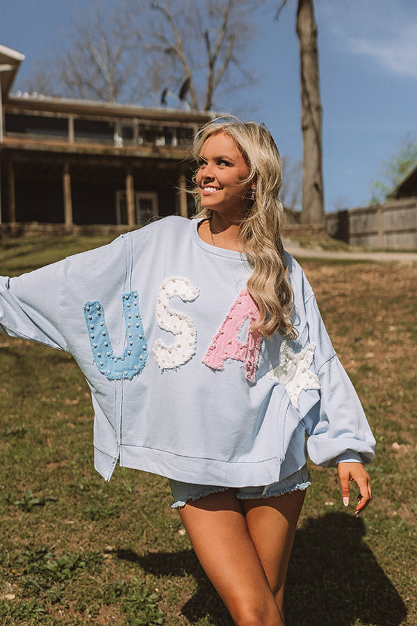 All-American Muse Pearl Embellished Oversized Sweatshirt