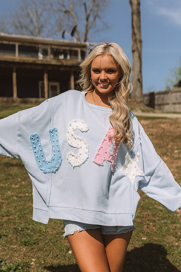 All-American Muse Pearl Embellished Oversized Sweatshirt