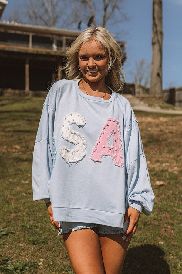 All-American Muse Pearl Embellished Oversized Sweatshirt