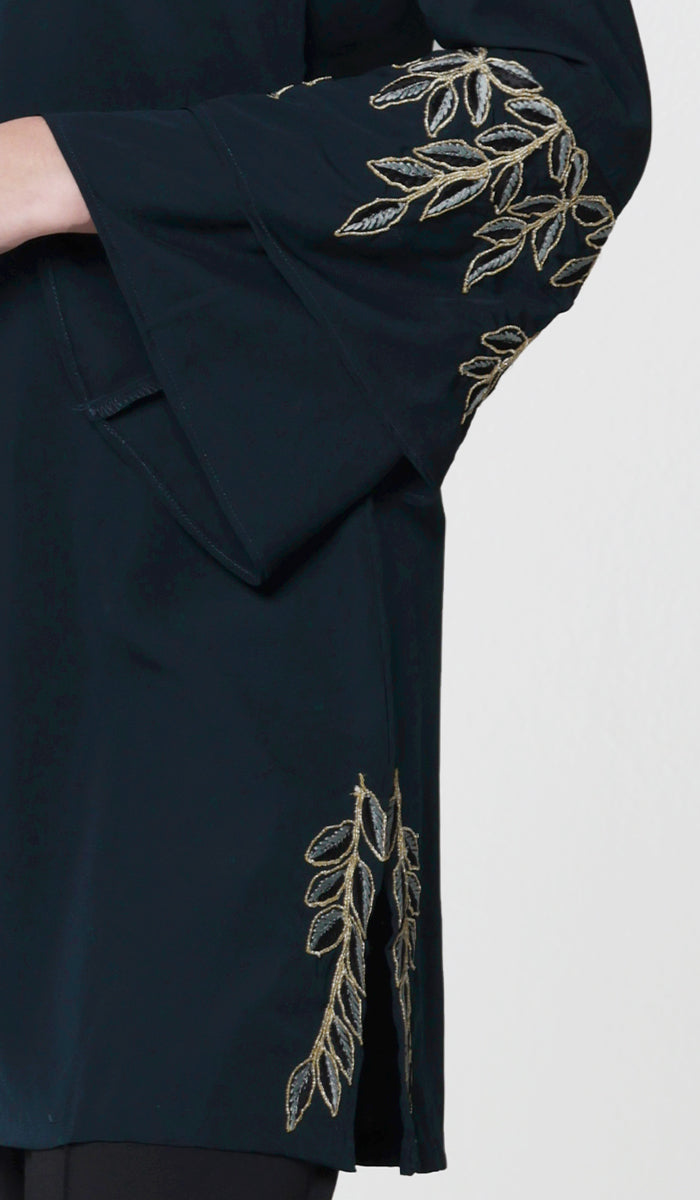 Arzoo Gold  Embellished Long Modest Tunic - Dark Teal