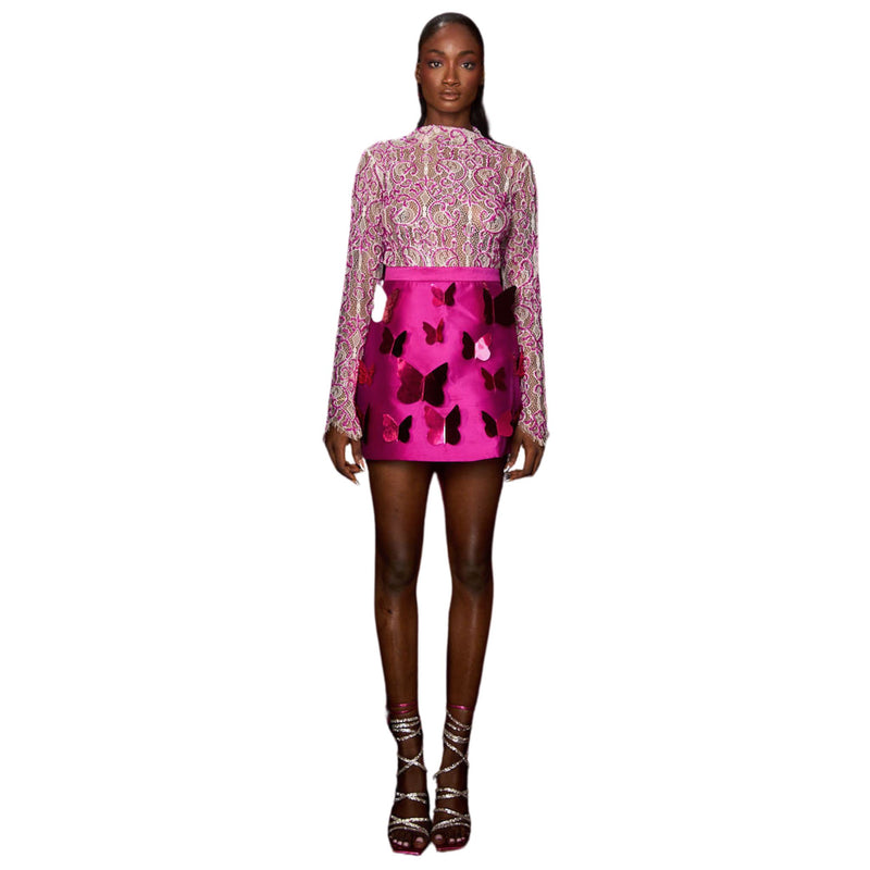 Gaia Fully Embellished Lace Bodysuit - Magenta
