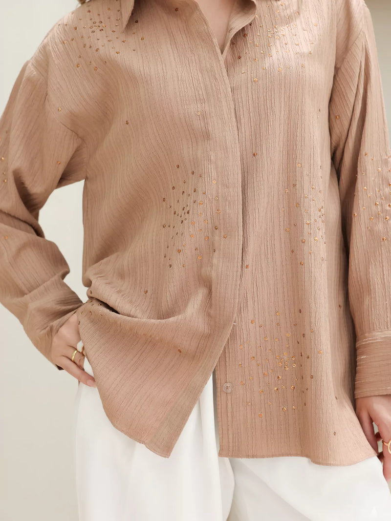 Emberly Beige Embellished Shirt
