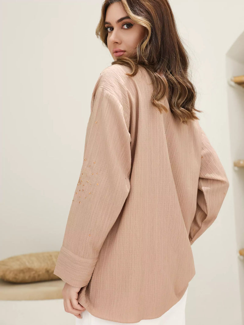Emberly Beige Embellished Shirt